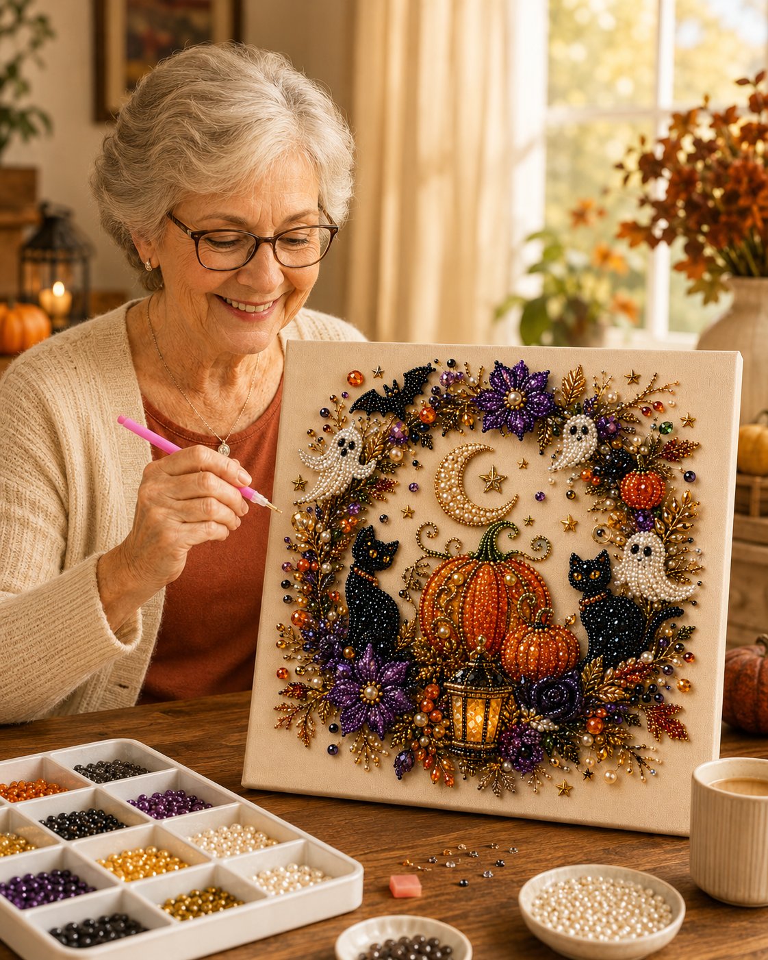 🔥2026 HOT Seal🔥 60% OFF – 👻✨ Halloween Pearl Art DIY Kit – Turn Tiny Pearls into Spooky-Cute Magic