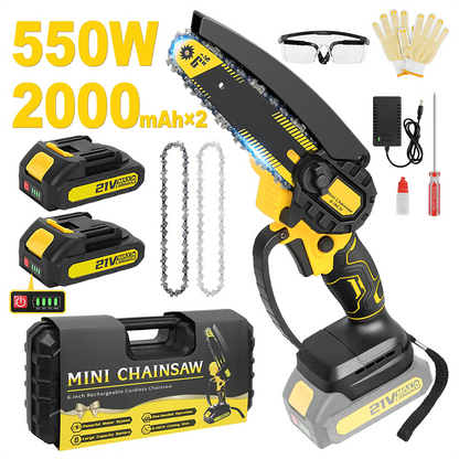 🌳 6" Mini Cordless Chainsaw – 2026 Pro Edition – 5-Cell Battery & Spare Chain for Tree Trimming ⚡