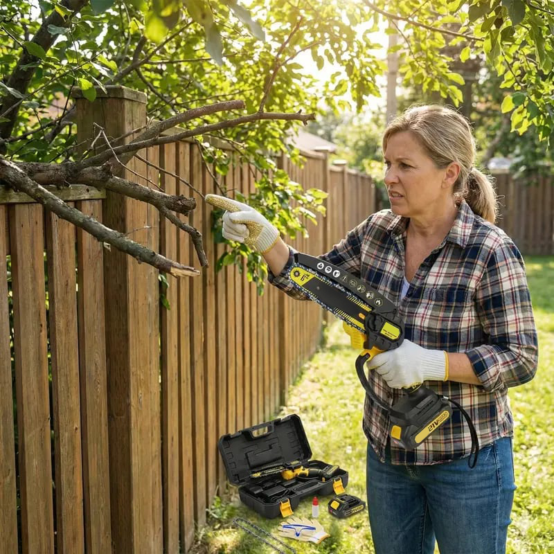 🌳 6" Mini Cordless Chainsaw – 2026 Pro Edition – 5-Cell Battery & Spare Chain for Tree Trimming ⚡