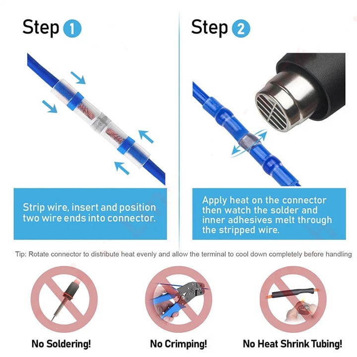 Step-by-step instructions for installing a solder seal wire connector