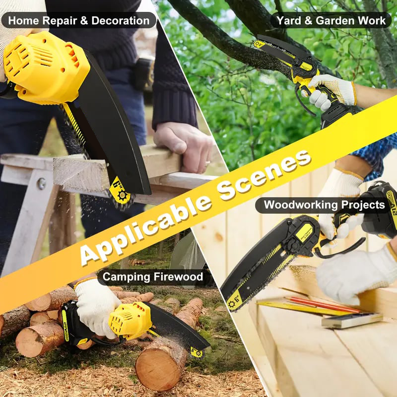 🌳 6" Mini Cordless Chainsaw – 2026 Pro Edition – 5-Cell Battery & Spare Chain for Tree Trimming ⚡