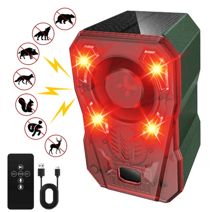 Solar Powered Outdoor Animal Repeller, 130dB Motion Sensor Alarm with Strobe Light, Custom Voice Recording, IP65 Waterproof Wildlife Deterrent for Farm, Yard, Garden, Driveway