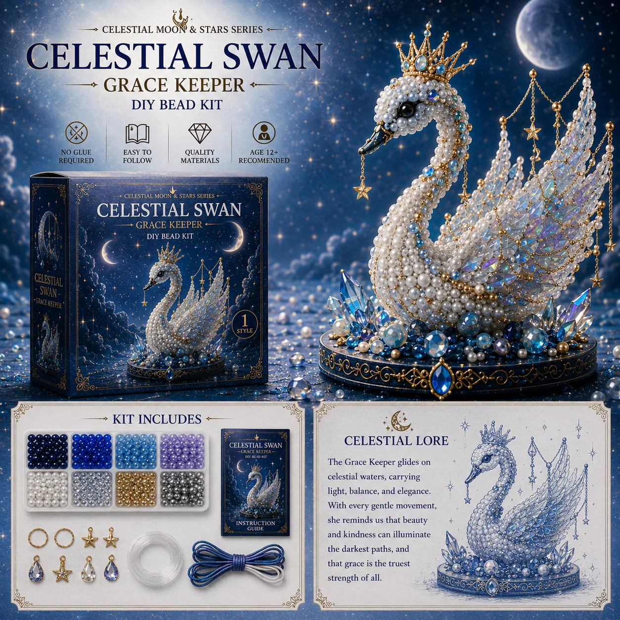 🌙 Moon Cat Luna Guardian DIY Bead Kit | Celestial Moon & Stars Series