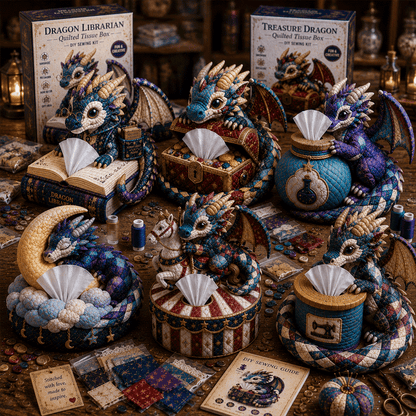 🐉✨ Dragon Keepers Collection – Quilted DIY Tissue Box Sewing Kit