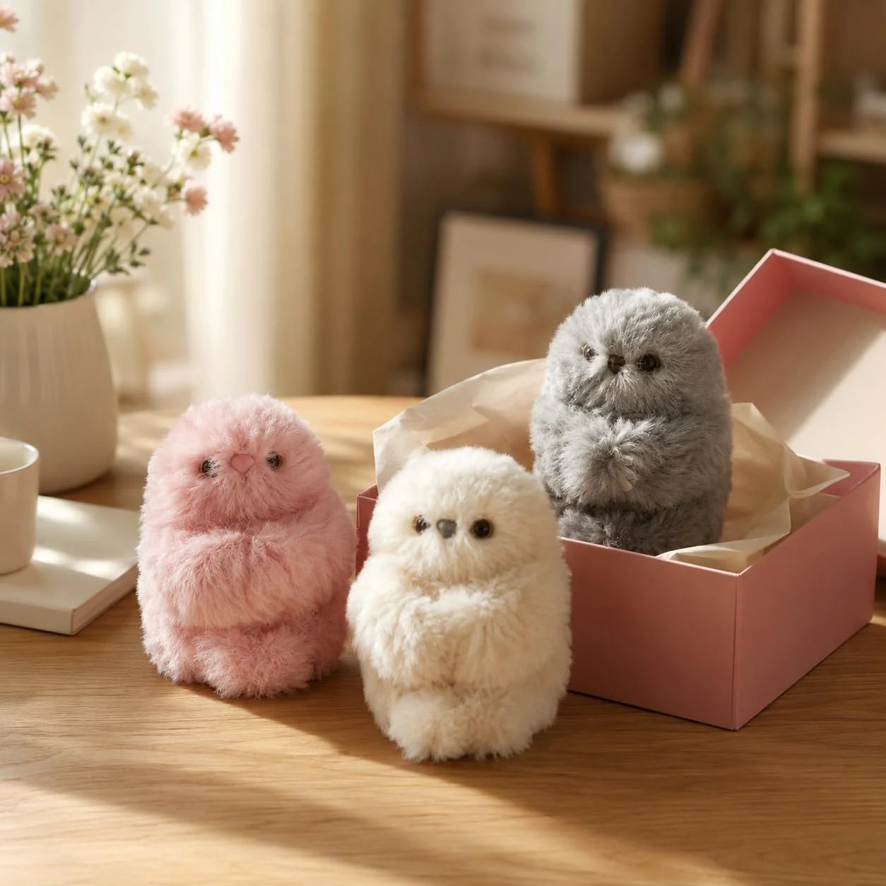 Fluffy interactive plush toys in multiple colors