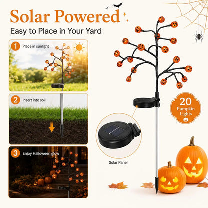 Solar Pumpkin Stake Lights, 20-Head Halloween Garden Lights