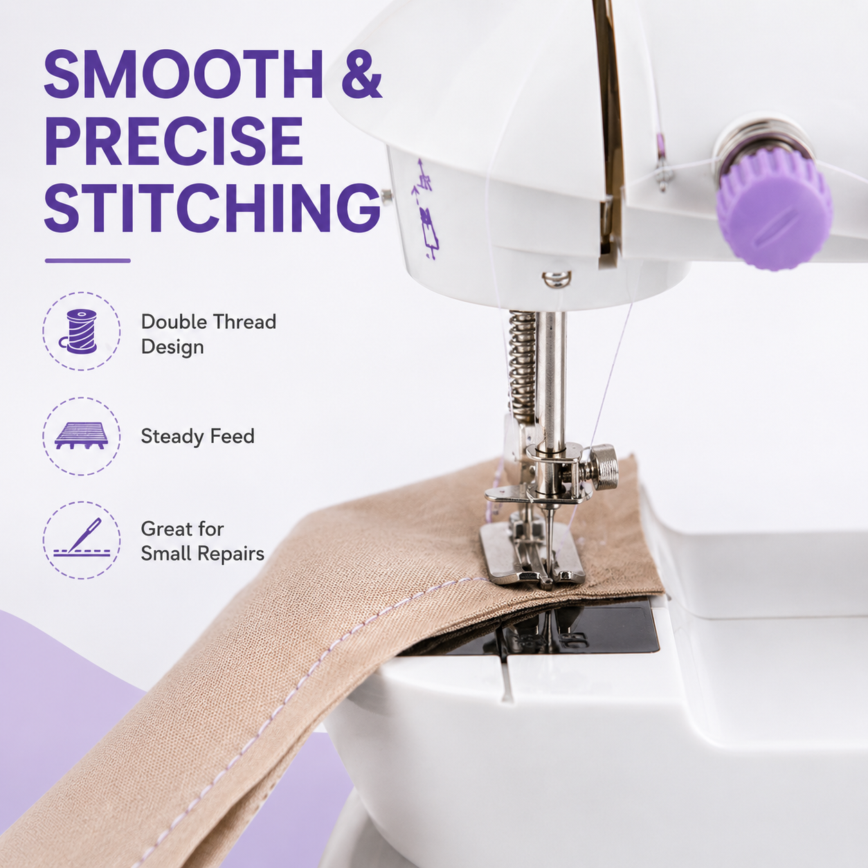 Mini sewing machine with AC adapter, battery compartment and foot pedal
