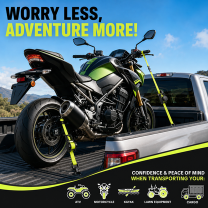 Car Tie Downs with Ratchets 1"x 11 ft-1500 LB Break Strength Cargo Straps for Moving Appliances, Lawn Equipment, Motorcycle Green