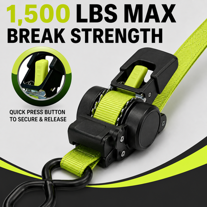 Car Tie Downs with Ratchets 1"x 11 ft-1500 LB Break Strength Cargo Straps for Moving Appliances, Lawn Equipment, Motorcycle Green