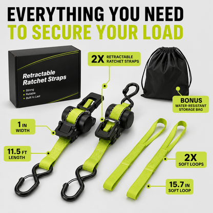 Car Tie Downs with Ratchets 1"x 11 ft-1500 LB Break Strength Cargo Straps for Moving Appliances, Lawn Equipment, Motorcycle Green