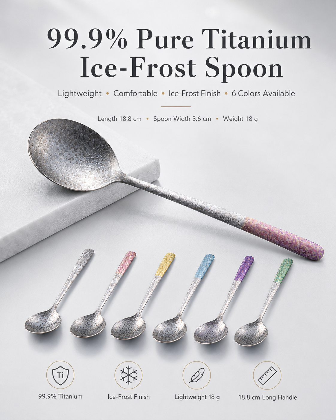 99.9% Pure Titanium Frost Spoon – Lightweight Long-Handle Tableware