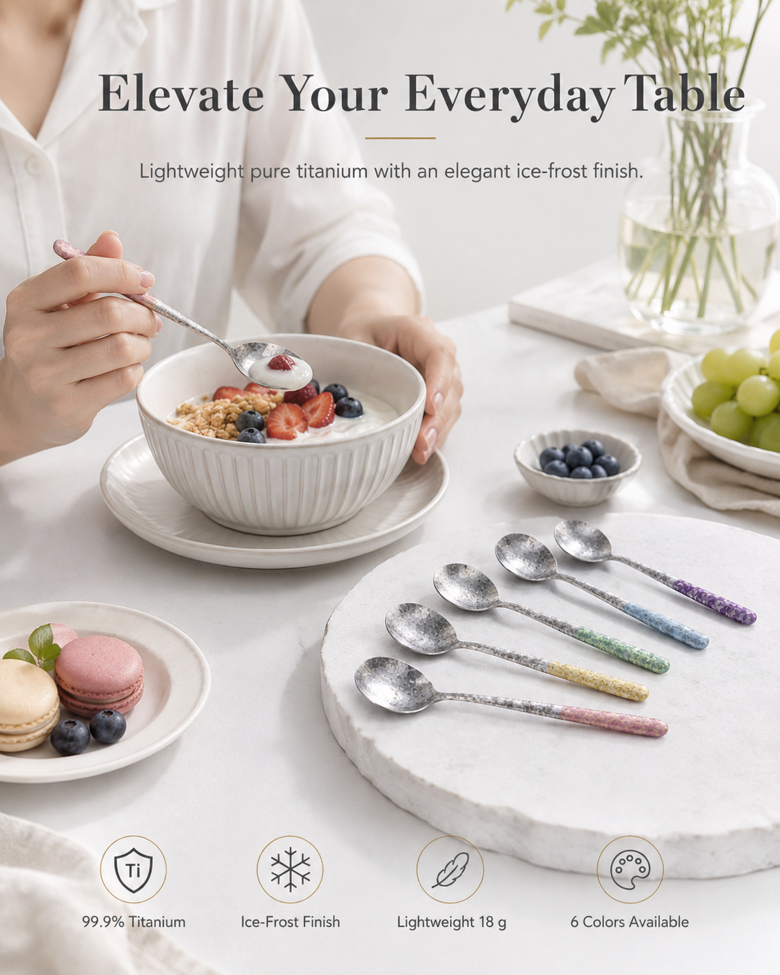 99.9% Pure Titanium Frost Spoon – Lightweight Long-Handle Tableware