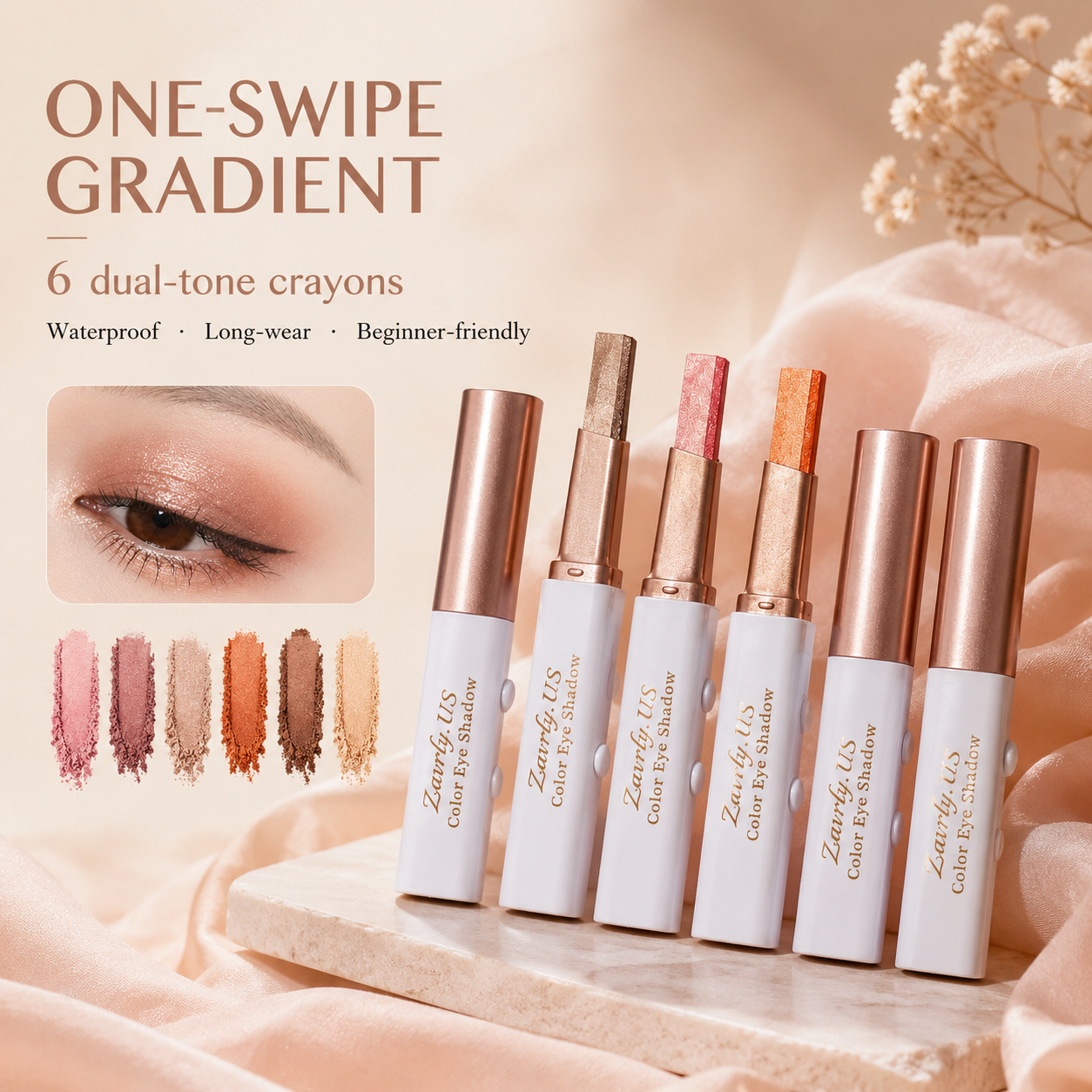 Dual-Tone Eyeshadow Stick Set — 6 Color Waterproof Gradient Eye Shadow Crayons