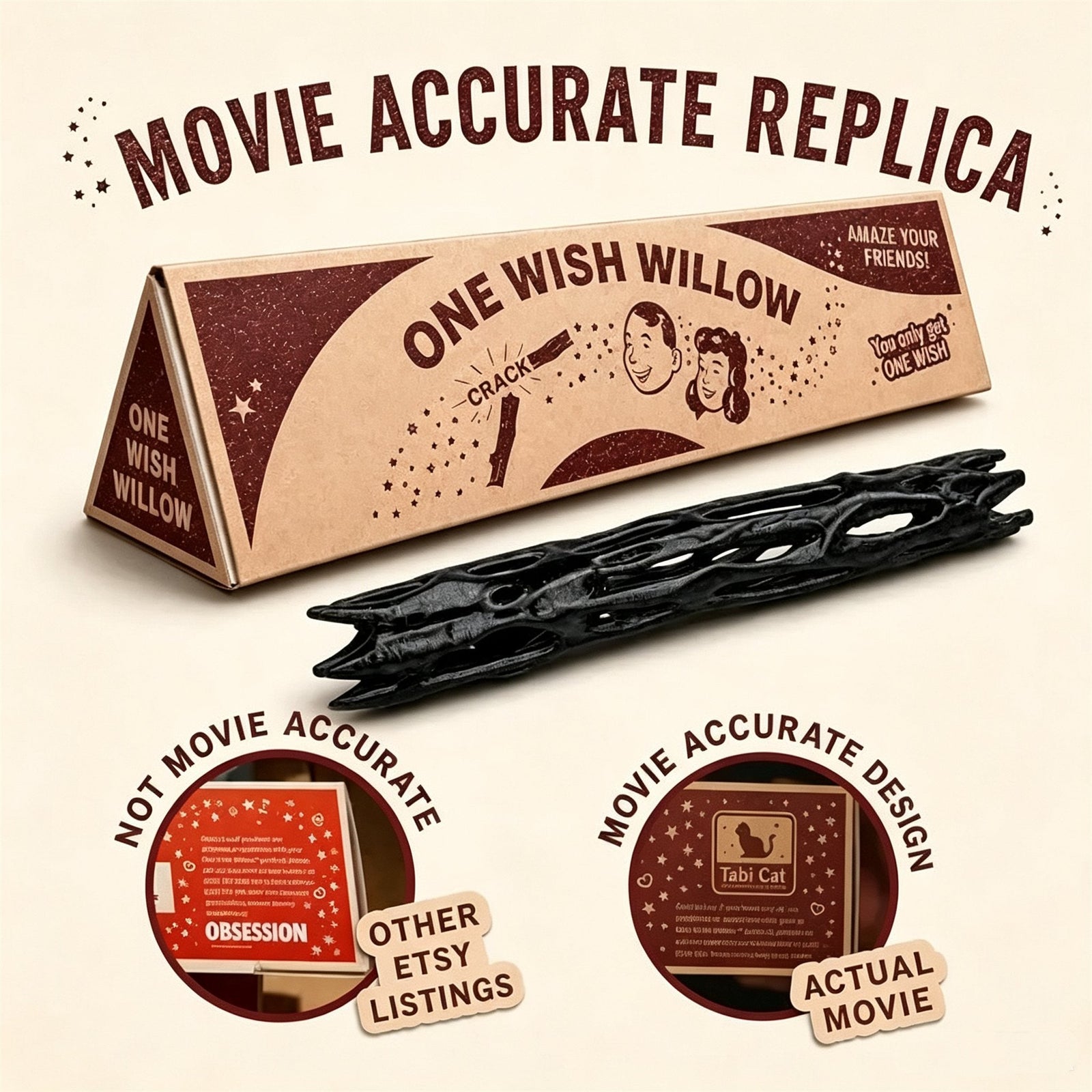 Detailed One Wish Willow collectible prop and triangular box
