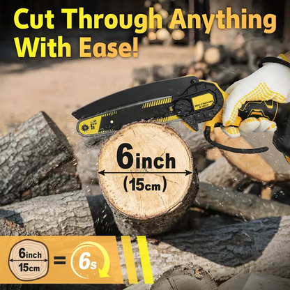 🌳 6" Mini Cordless Chainsaw – 2026 Pro Edition – 5-Cell Battery & Spare Chain for Tree Trimming ⚡