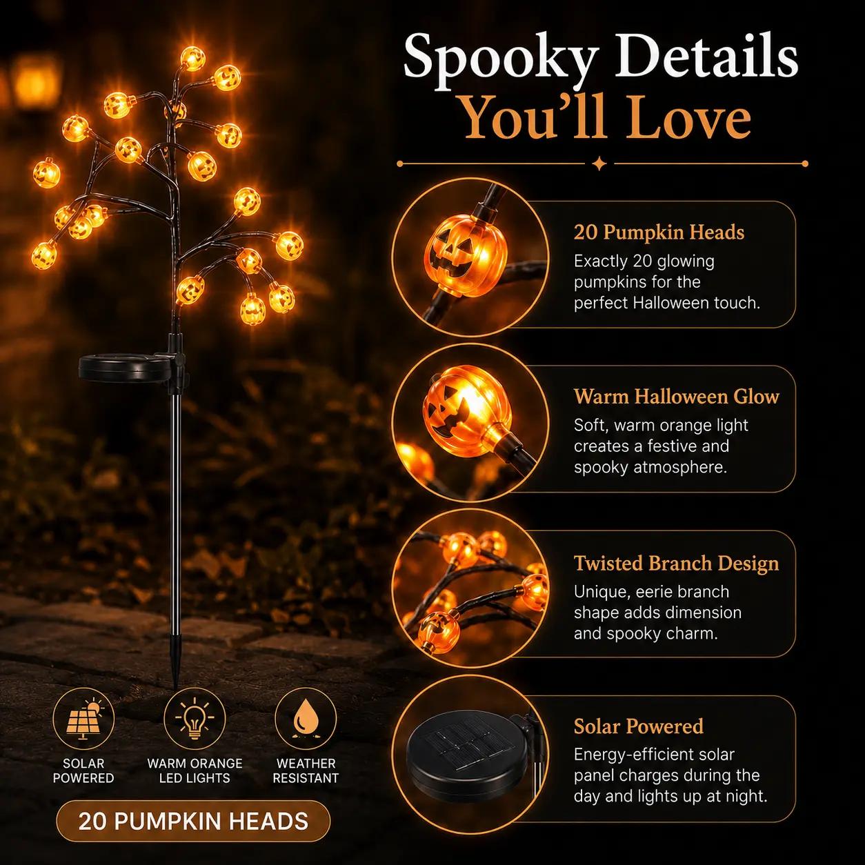 Solar pumpkin stake light details