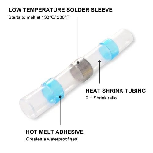 Diagram showing the solder ring, adhesive rings and heat-shrink sleeve