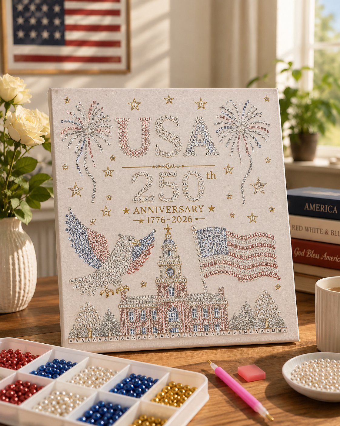🔥LAST DAY 59% OFF - 🇺🇸 USA 250th Anniversary DIY Pearl Painting Kit ✨❤️‍🔥