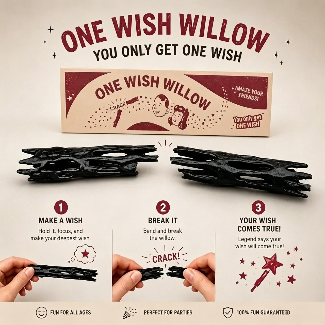 🎁🙏One Wish Willow - Halloween Magic Wish Stick Novelty Gag Gift Party Prop🧙