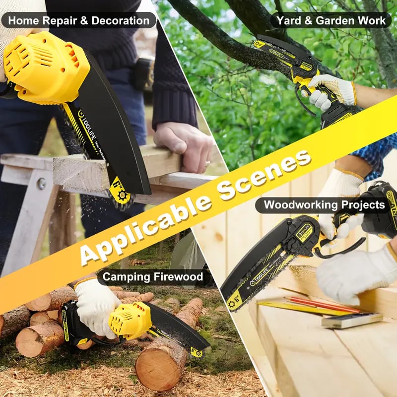 Mini chainsaw applications for yard work woodworking and firewood