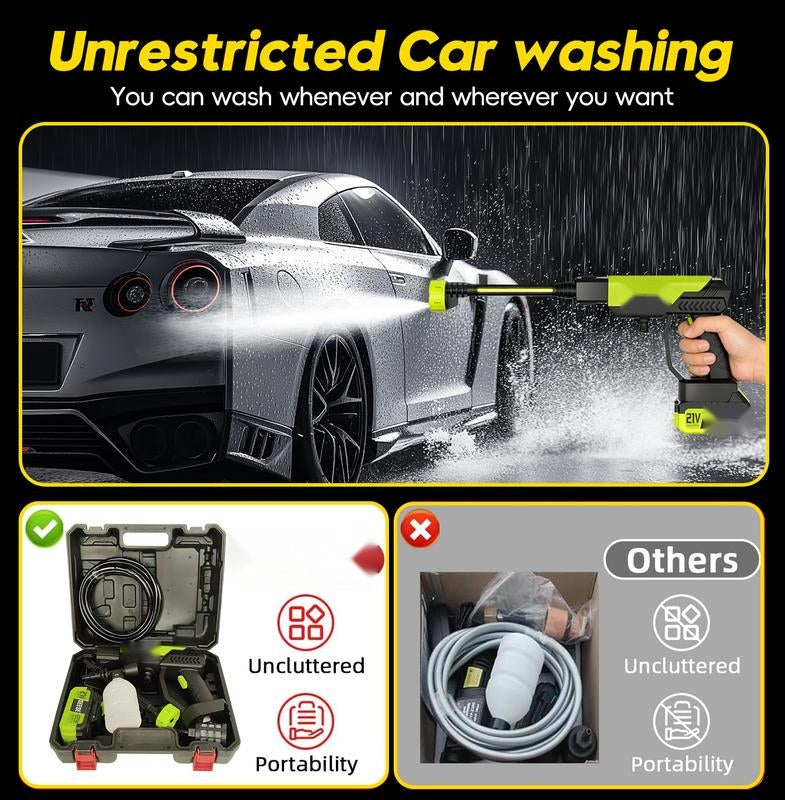 Portable car washing with cordless pressure washer