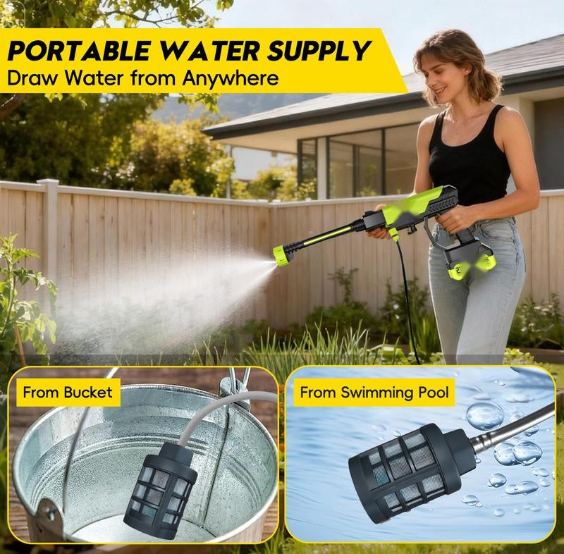 Cordless pressure washer drawing water from a portable water source